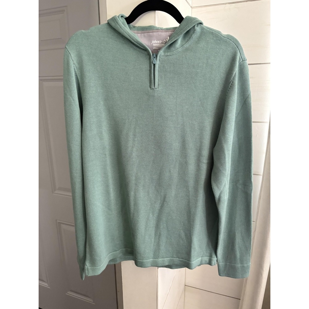 Johnnie O Sweater Mens Small Green Wool Blend 1/4 Zip Hooded‎ Knit Pullover